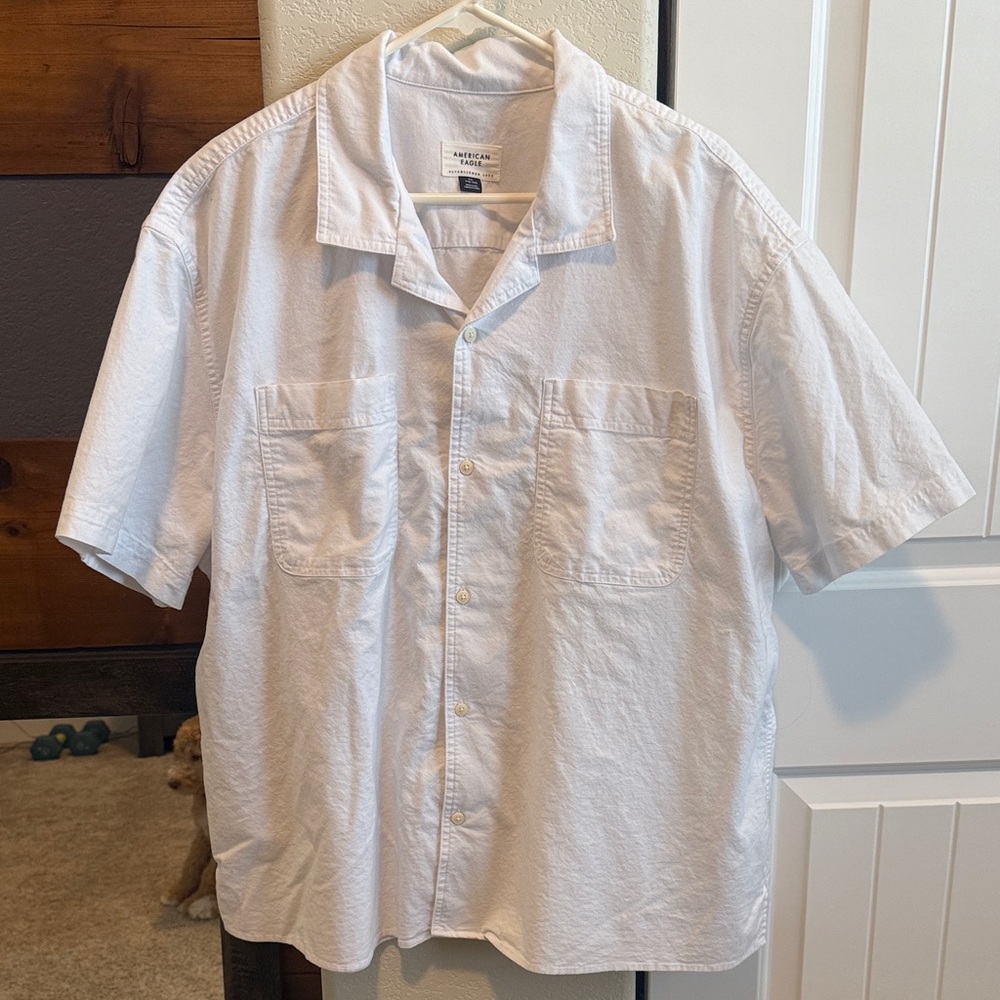 American Eagle Outfitters White Casual Button Down Shirt